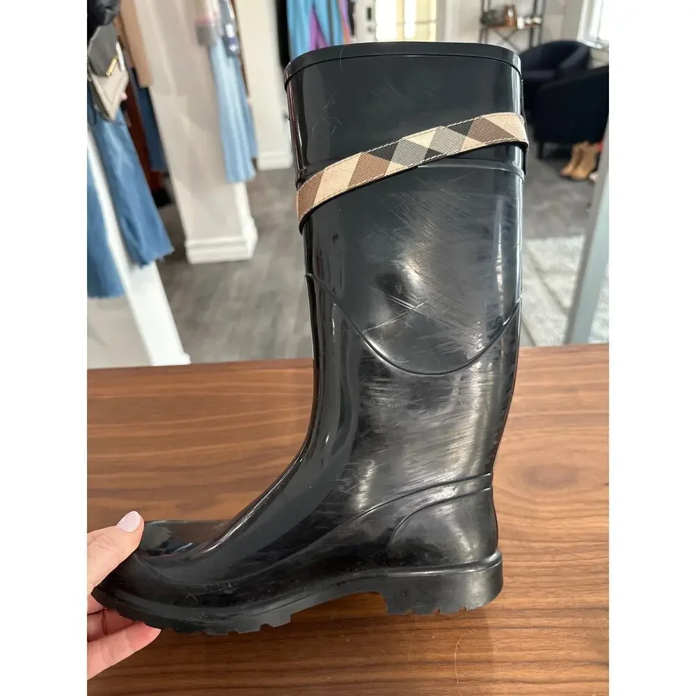 Burberry Kenyon Nova Check Belt Rain Boots Size 38(8)